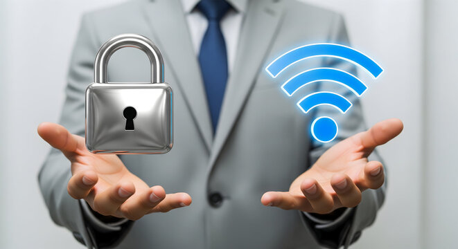 Secure your network with total peace of mind, keeping your data safe with trusted encryption and reliable wifi connections for modern business and personal use - Powered by Adobe