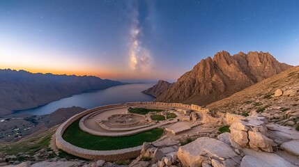 Mount Sinais Ancient Ruins Under the Milky Ways Gaze at Dawn.