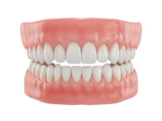 Obraz premium Realistic dentures isolated PNG on transparent background, dental prosthesis for tooth replacement and oral health