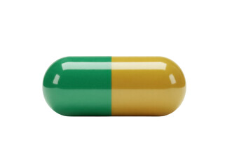 Green and yellow capsule isolated PNG, medicine pill for healthcare and pharmaceutical use on transparent background