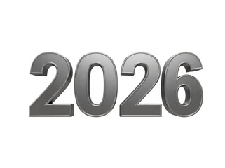 Metallic 2026 number isolated PNG on transparent background, futuristic design element for new year and technology concepts