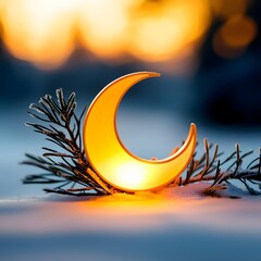 Golden Crescent Moon in Winter Snow: Harmonious Thoughts