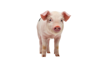 Adorable pink piglet standing isolated on transparent background, cute baby animal in PNG format for farm and pet concepts