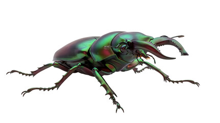 Iridescent stag beetle PNG isolated on transparent background, shiny insect with large mandibles...