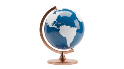 Blue globe with continents isolated PNG, geographical model of Earth for education and travel concepts on transparent background