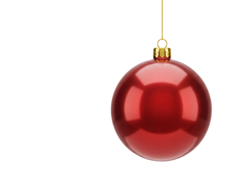 Shiny red Christmas ball isolated PNG on transparent background, festive holiday ornament for seasonal decoration and graphic design use