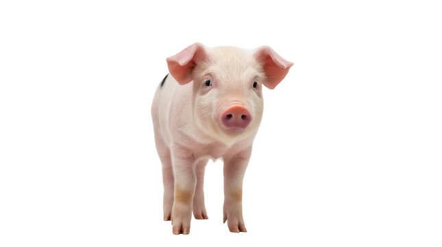 Adorable pink piglet standing isolated on transparent background, cute baby animal in PNG format for farm and pet concepts