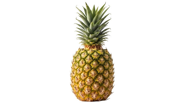 Fresh pineapple PNG isolated on transparent background, tropical fruit with green crown for healthy eating and summer designs