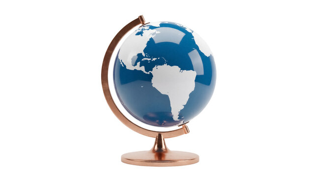 Blue globe with continents isolated PNG, geographical model of Earth for education and travel concepts on transparent background
