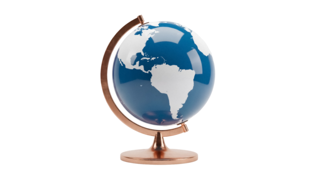 Blue globe with continents isolated PNG, geographical model of Earth for education and travel concepts on transparent background