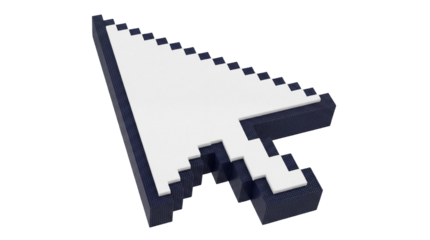 Pixelated computer cursor arrow PNG isolated on transparent background, retro gaming pointer for website design and user interface