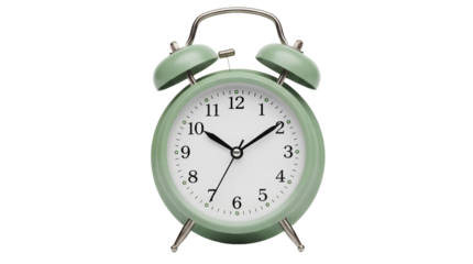 Mint green alarm clock PNG isolated on transparent background, retro style timepiece for time management and decoration