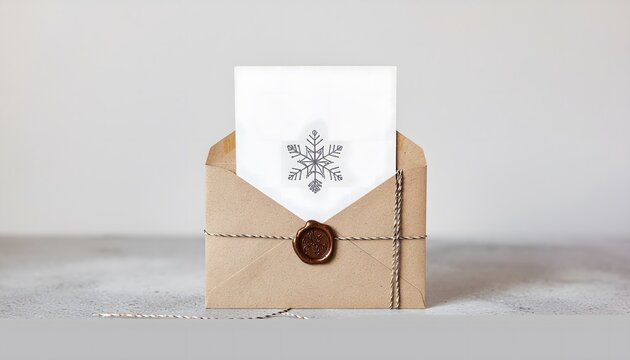 Hand-drawn Snowflake Card with Wax Seal — Stationery Mockup. Christmas Event