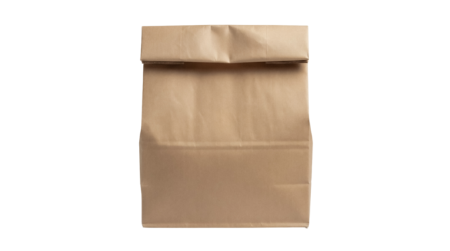 Brown paper lunch bag PNG isolated on transparent background, reusable container for food and snacks