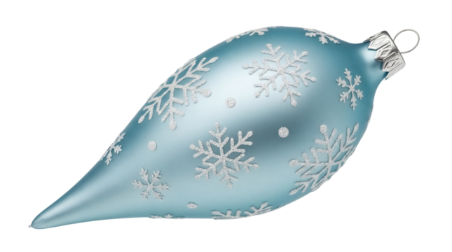 Light blue Christmas ornament with snowflakes isolated PNG, festive holiday decoration for winter season and New Year s Eve celebrations