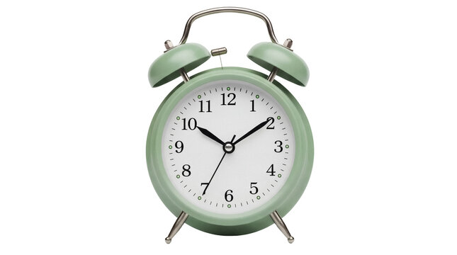 Mint green alarm clock PNG isolated on transparent background, retro style timepiece for time management and decoration