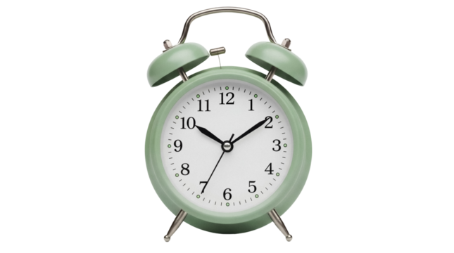 Mint green alarm clock PNG isolated on transparent background, retro style timepiece for time management and decoration