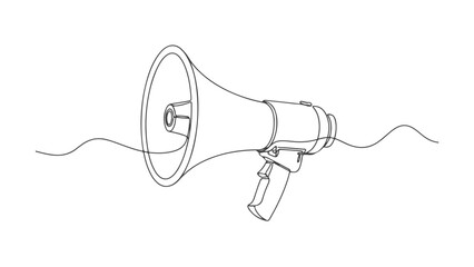 Continuous one line art drawing of a megaphone, representing communication and broadcasting, simple graphic illustration