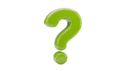 Green question mark PNG isolated on transparent background, symbol of uncertainty and inquiry for graphic design