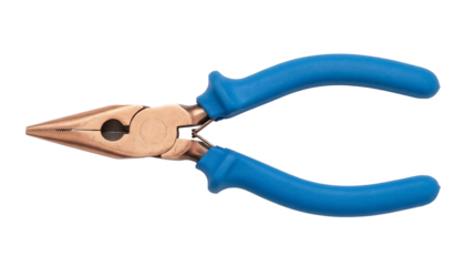 Needle-nose pliers with blue handles isolated PNG, versatile hand tool for electronics repair and jewelry making projects