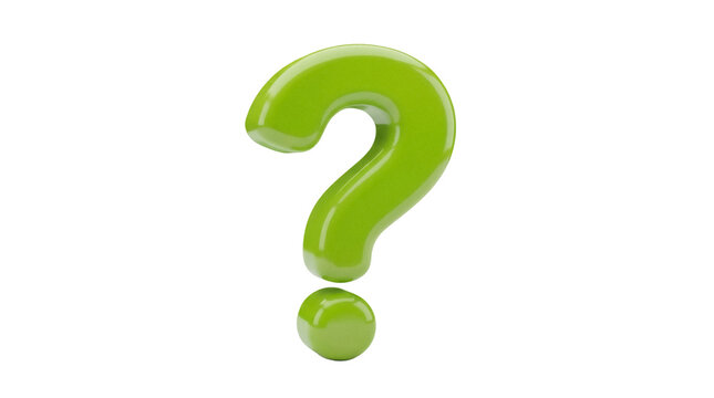 Green question mark PNG isolated on transparent background, symbol of uncertainty and inquiry for graphic design
