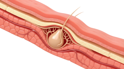 Sebaceous cyst in skin layers isolated PNG, medical diagram showing cyst formation and skin anatomy on transparent background