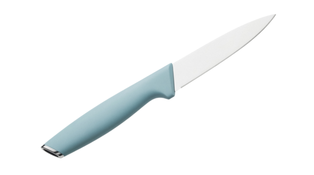 Light blue paring knife isolated PNG, small kitchen utensil with a sharp blade for peeling fruits and vegetables on transparent background