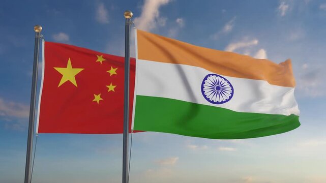 China and India Flags Waving Together A Symbol of Relations and Diplomacy
