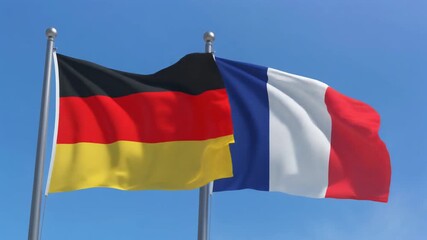 Germany and France Flags Waving Together, Symbolizing Unity and Cooperation