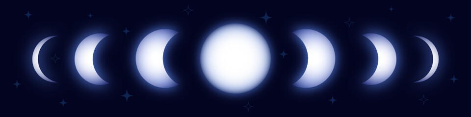 Moon phase. Lunar phases of the cycle vector illustration. Lunar stages diagram