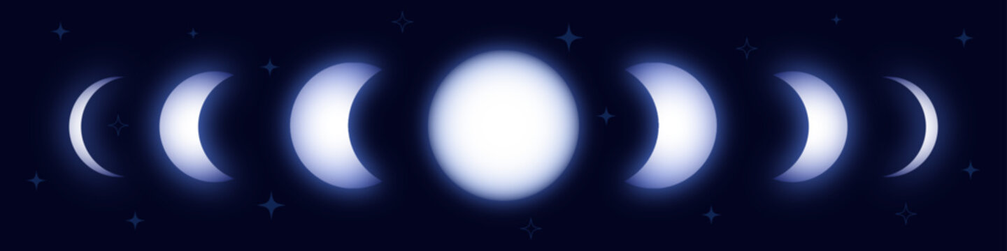 Moon phase. Lunar phases of the cycle vector illustration. Lunar stages diagram