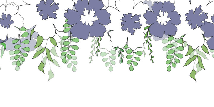 Hello spring banners collection. Background with color leaves, flowers. Nature concept design. Modern floral compositions in trendy flat simple style. Vector illustration for poster, greeting card.