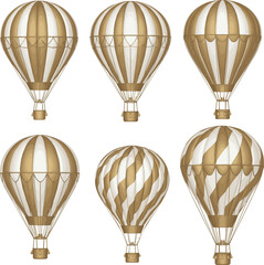 Obraz premium Create a kinds of deferent Elegant gold and white striped hot air balloon Vector art with white background. 