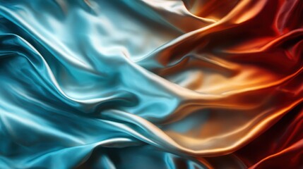 Obraz premium An abstract representation of luxurious satin fabric in shades of blue and orange, elegantly flowing to create depth and texture, perfect for fashion or design themes.