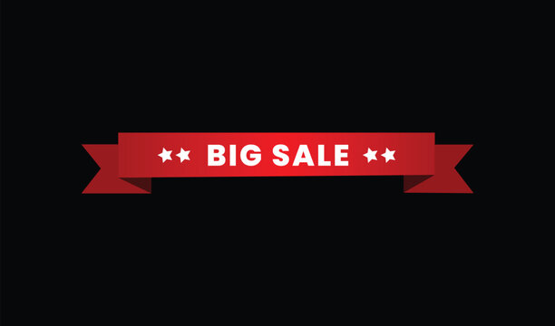 Bold red ribbon banner announcing big sale with star accents