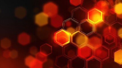 Glowing honeycomb pattern over blurred bokeh lights on dark background
