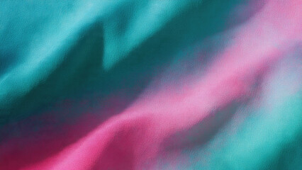 Vibrant abstract textile background featuring fluid gradients of teal and pink, creating a soft, textured fabric surface with subtle folds.
