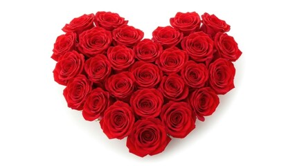 A beautiful heart-shaped arrangement of fresh red roses isolated on a clean white background.