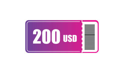 Purple and pink voucher for two hundred us dollars with barcode