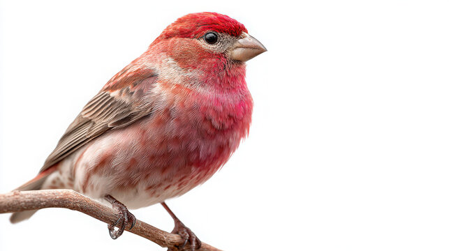 common rosefinch perched on white background