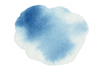 Blue ink watercolor splash abstract paint shape isolated on transparent background for creative design elements