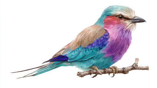 lilac-breasted roller bird isolated on white background