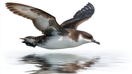 manx shearwater flying over water isolated on white background