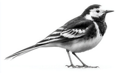 pied wagtail walking on white background