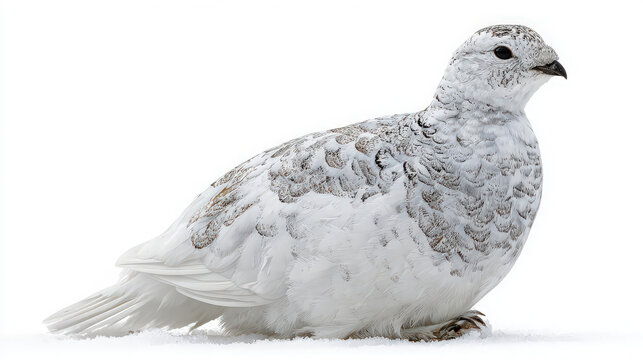 ptarmigan in winter plumage on white isolated background