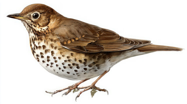 song thrush singing isolated on white background in garden setting