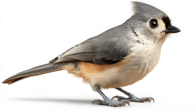 tufted titmouse bird on white background