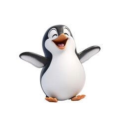 Fototapeta premium Happy cartoon penguin with open wings and joyful expression