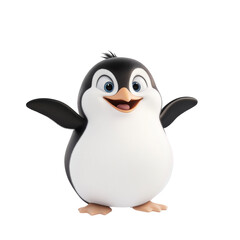 Fototapeta premium Happy cartoon penguin standing with outstretched flippers