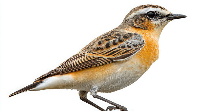 whinchat bird with orange throat isolated on white background
